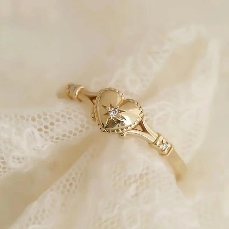 Huitan Модные женские кольца золотого цвета с дизайном сердечек, инкрустированные сверкающим кубическим цирконием, для свадебной вечеринки, помолвки, аксессуары, подарок