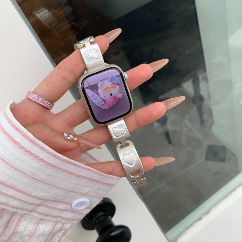 Тонкий металлический ремешок с граффити Hello Kitty 'Love' для Apple Watch 8 - Женский iWatch976