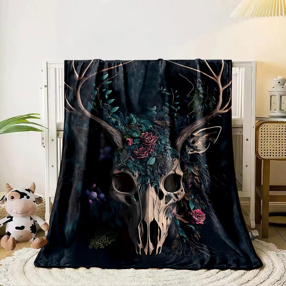 Floral Skull with Antlers Blanket for all seasons blanket lunch break throw gift