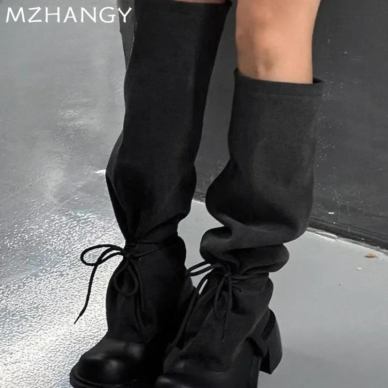 Женские ковбойские высокие сапоги на высоком каблуке, дизайнерские массивные туфли, женские зимние сапоги 2025 года, туфли-лодочки-гладиаторы, новые женские зимние длинные ботинки