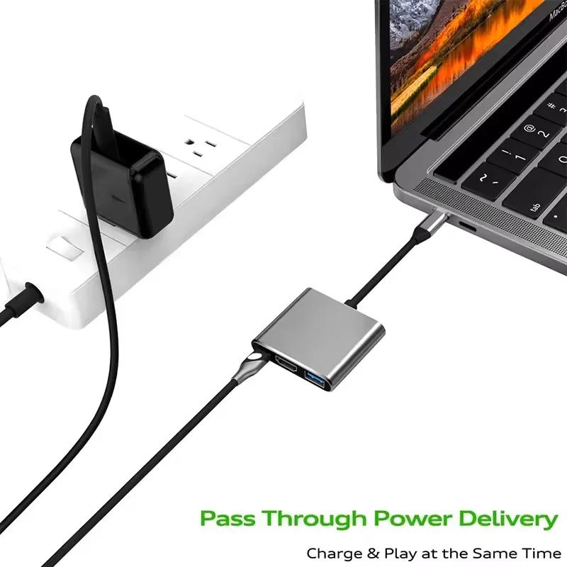 Кабель-конвертер 4K 1080P Type C в HDMI-совместимый/ USB 3.0/ Type C 3 в 1 Thunderbolt 3 Переходник-кабель для переключения на HDMI-совместимый