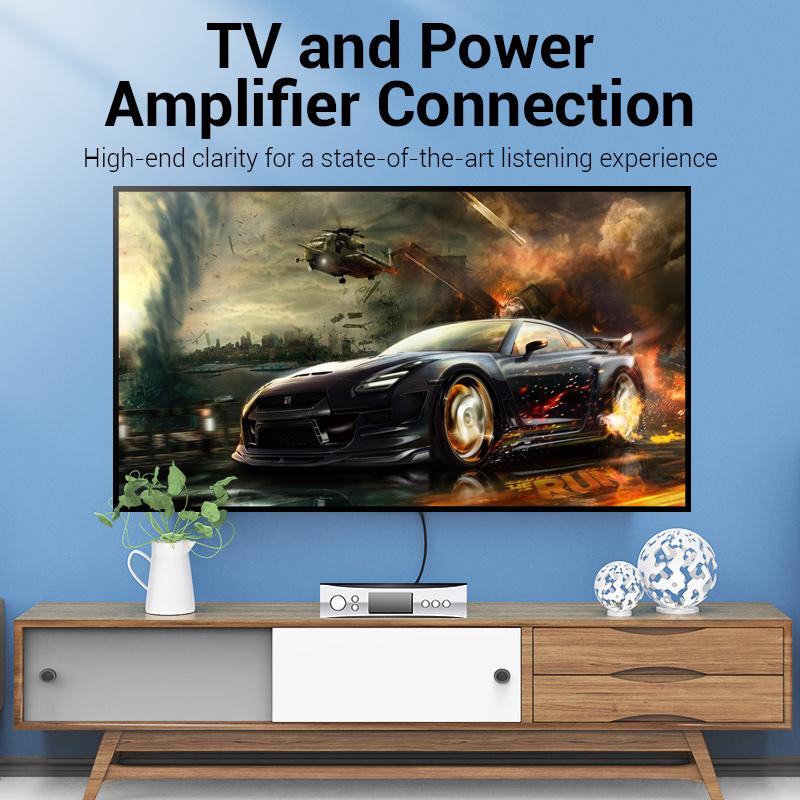 Аудиокабель Vention 2RCA «папа-папа» RCA-RCA до 0,5–3 м, кабель для домашнего кинотеатра, DVD-усилитель, позолоченный кабель