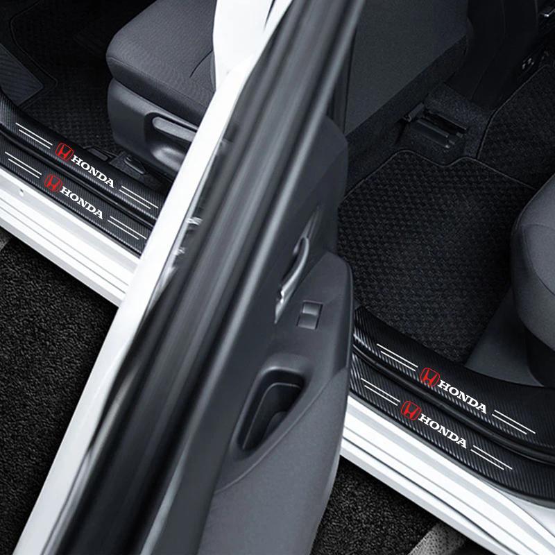 FPY1  5Pcs Carbon Fiber Car Threshold Scratch Protection Sticker For Honda Civic FIT CRV Accord CRZ CRX Jazz HRV Stepwgn Insight Pilot