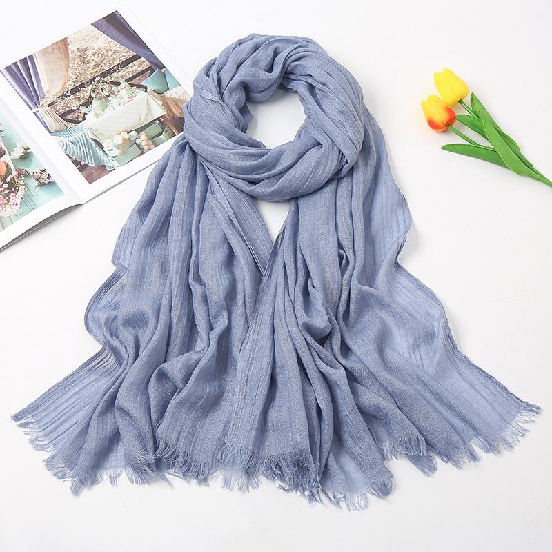 Solid Color Linen Scarf for Women Spring and Summer New Cotton Candy Monochrome Warm Gauze Scarf Travel Sunscreen Shawl