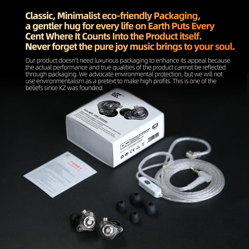 KZ Gale Wired Earphones with HiFi Deep Comfortable Super Linear Driver IEM for Compatible with Decks Mic, Bass, Fit, Gaming,