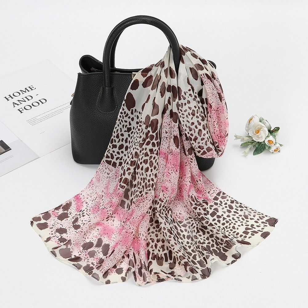 Leopard Print Scarf Chiffon Long Women's Scarf Versatile Decoration Neck Protection Scarf Gift