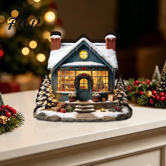 Seasonal Party Supplies Christmas Glowing House Ornament, LED Wooden Tabletop Decor for Durable Decorative Accents Holiday Village Display,
