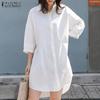 Женское повседневное платье-рубашка с отложным воротником и коротким рукавом