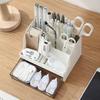 Stylish Multi-Grid Pen Holder with Drawer - Large Capacity Office Desk Organizer