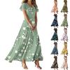 Women's Summer Fashion Floral Print Casual Dresses V-Neck Short Sleeve Dresses