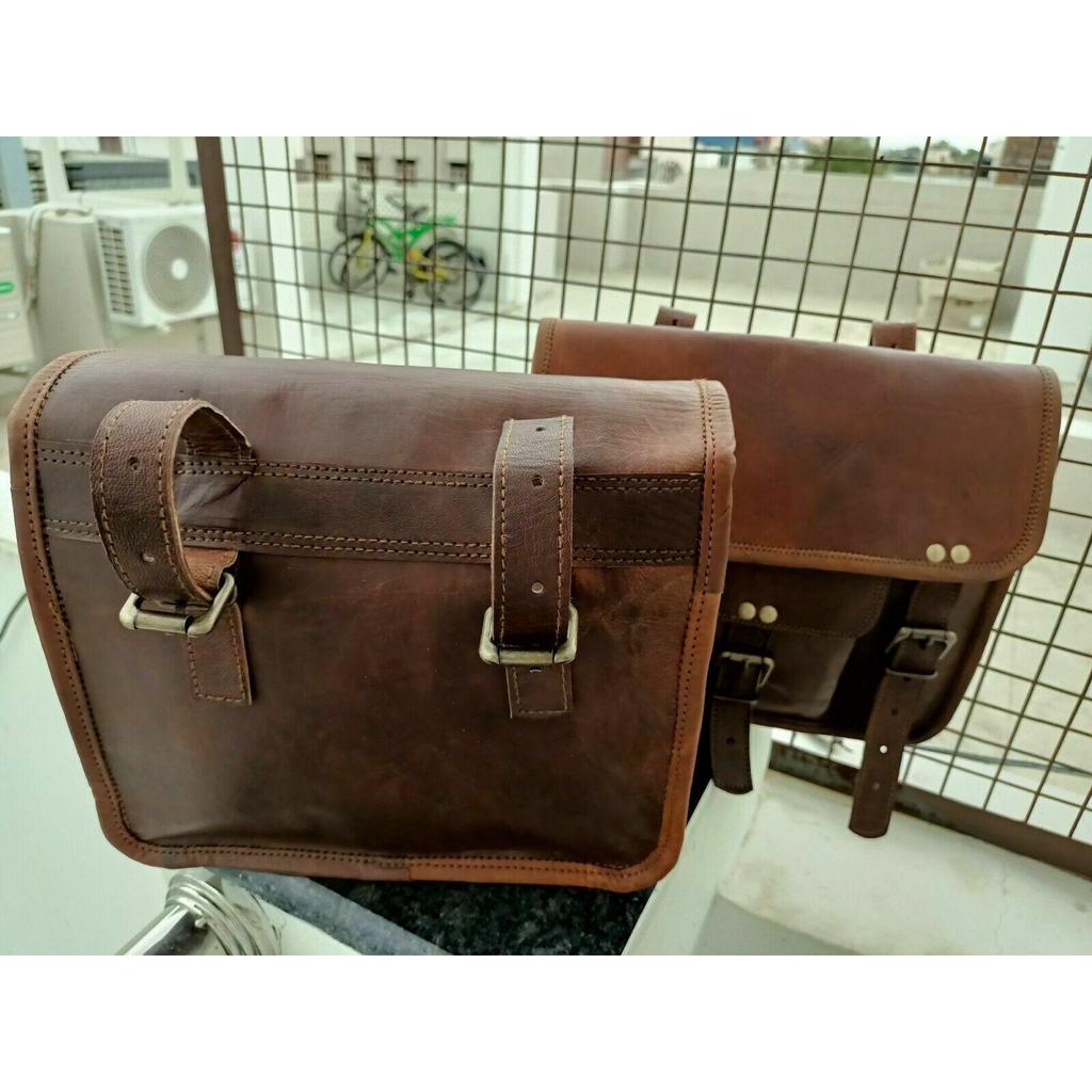 Подлинная винтажная козья кожа COMBO Motorcycle 3 Saddle Bag Panniers Передняя вилка