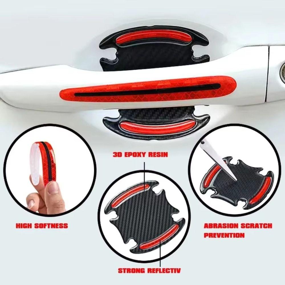 8Pcs/Set Carbon Fiber Car Handle Protector Reflective Scratch Protector Sticker Car Accessories
