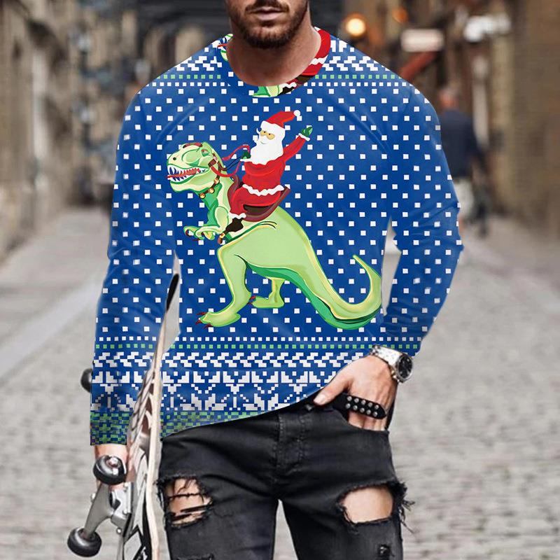 Осенняя футболка, новая мужская футболка с длинным рукавом и цифровым принтом, свободная толстовка с круглым вырезом и рождественским принтом, 3D футболка