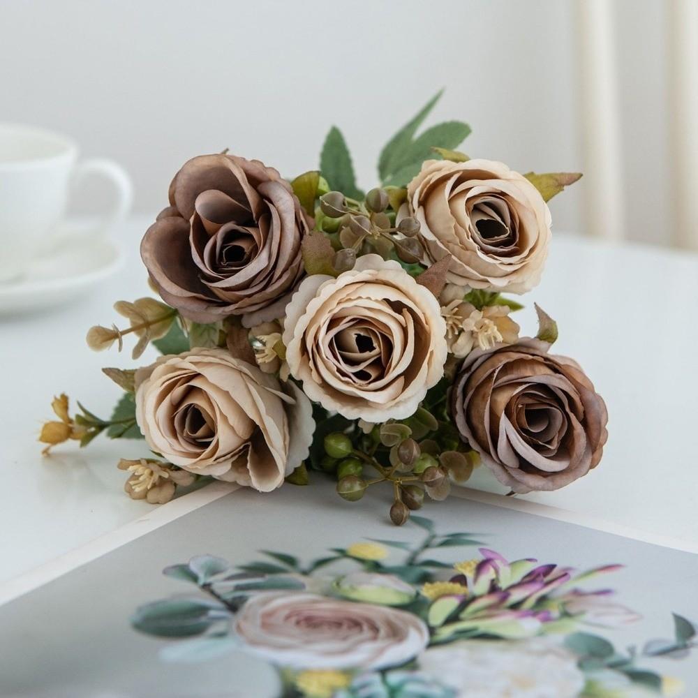 Embroidered Ball Simulation Flower Bundle Design Artificial Flower Lifelike Silk Rose Party Decor