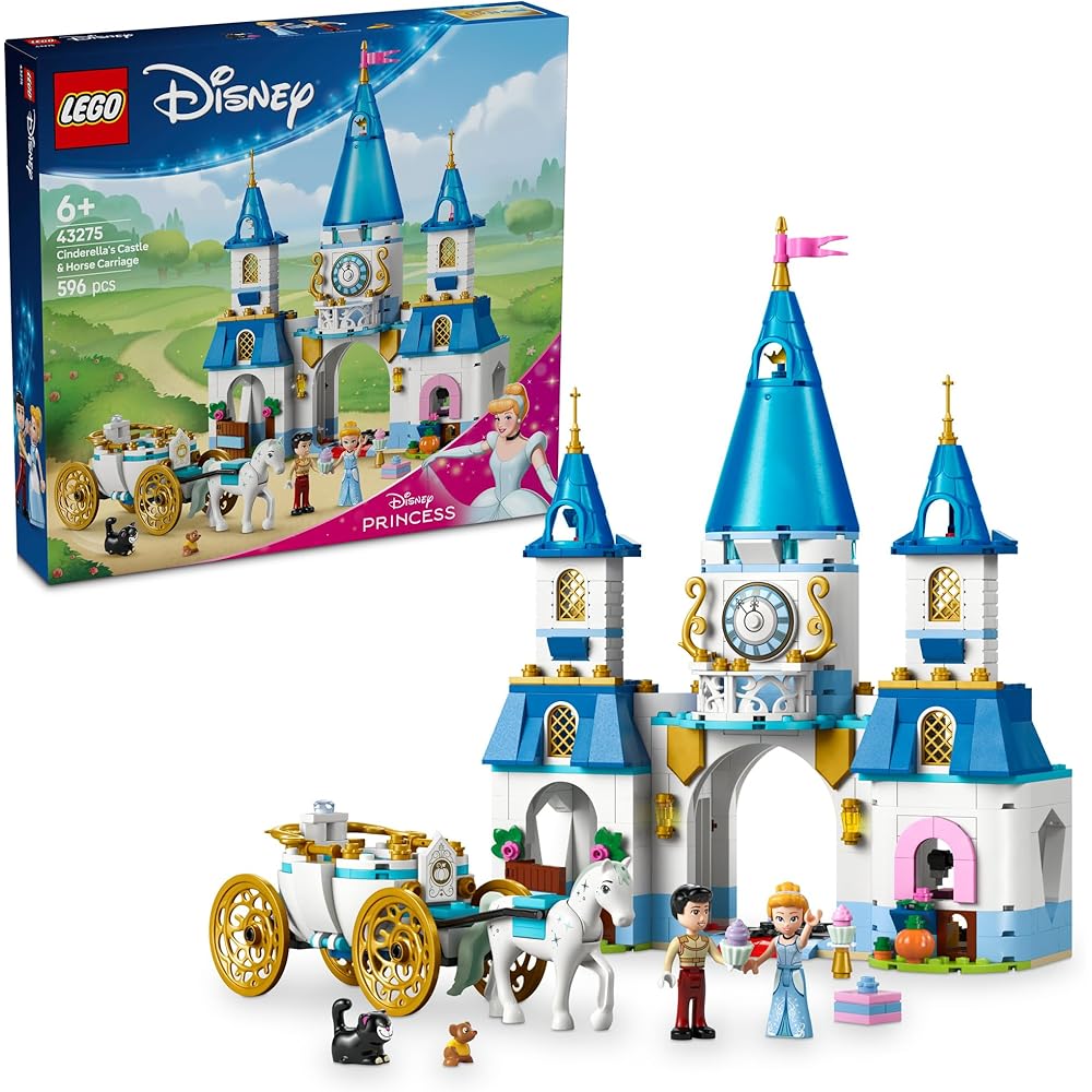 LEGO Disney Princess Cinderella Castle and Carriage Toy Set Building Blocks for Kids Ages 6-9