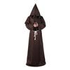 4Pcs/Set Halloween Cloak Costume Medieval Monk Robe Wizard Cosplay Dance Fabric Cape with Strong Drape Big Hat Necklace Waist Rope