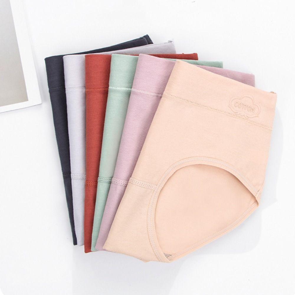 4pcs Solid Color Women Underwear Lingerie Mid Waist Briefs Breathable Cotton Panties Lady
