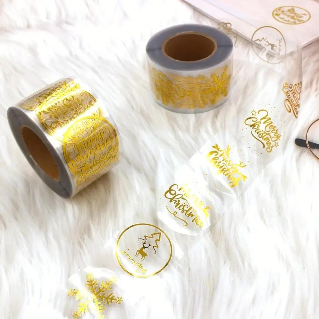 500 шт. Рождественские наклейки, этикетки, рулон, круглые рождественские бирки, золотая фольга, наклейки на конверты с Рождеством для открыток, подарков, украшений для рождественской вечеринки
