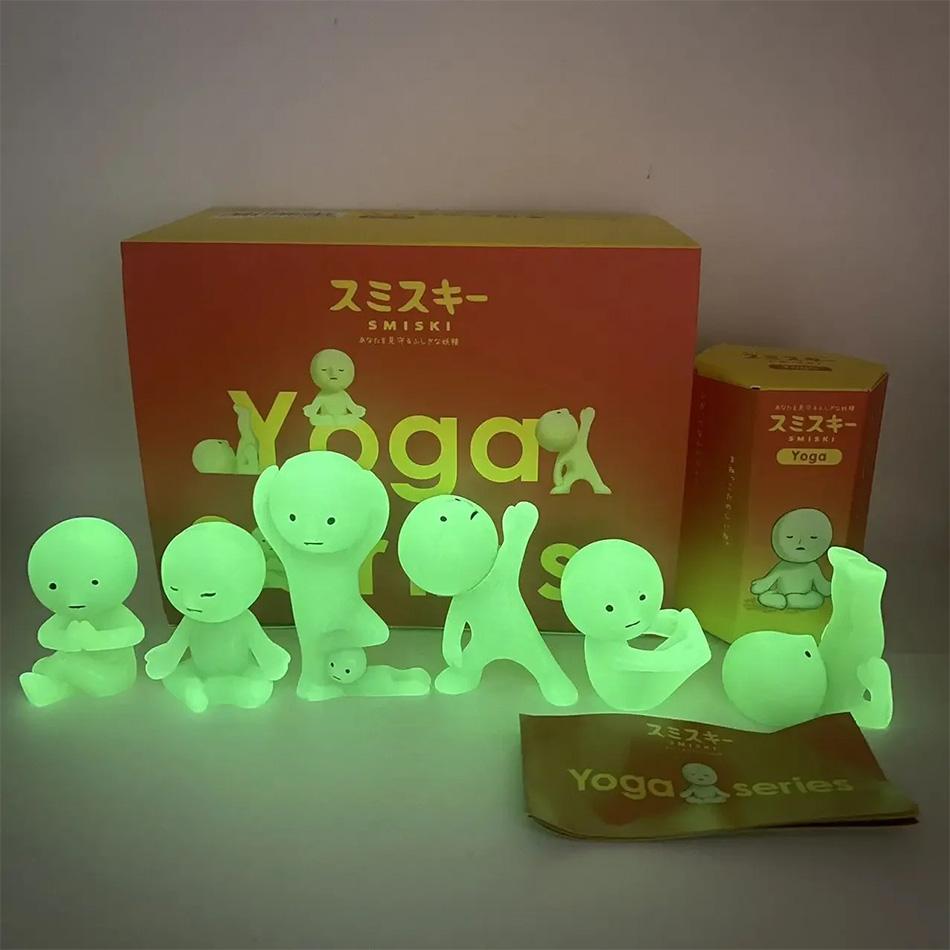 Smiski Yoga Series Blind Box – Luminous Green Figurine, Kawaii Night Light, Cute Collectible Toy, Christmas Gift