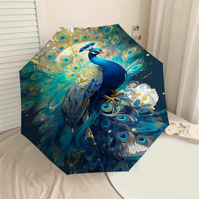 1PC peacock feathers Automatic Open/Close Umbrella Compact Folding Umbrella with 8-Rib Shaft lightweight esign, Highquality Fabric1150A