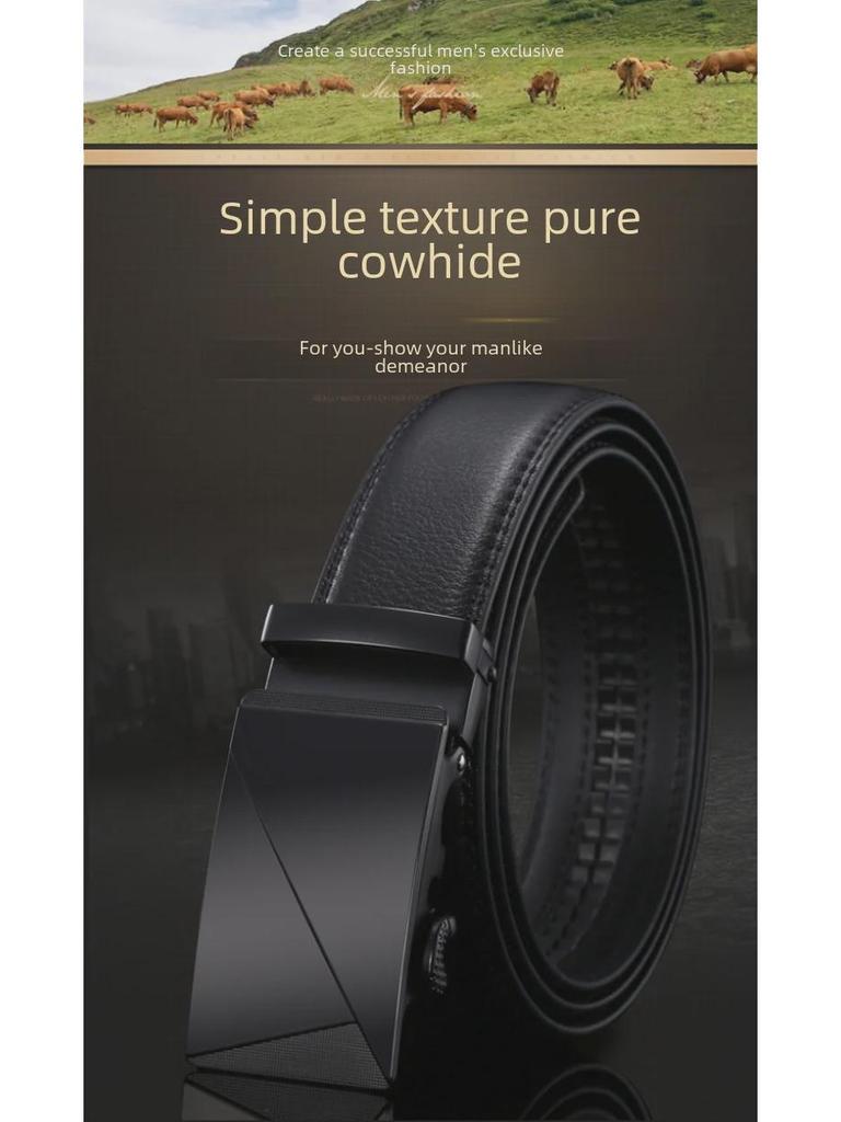 Ремень из натуральной кожи с автоматической пряжкой - Повседневный и модный дизайн из коровьей кожи