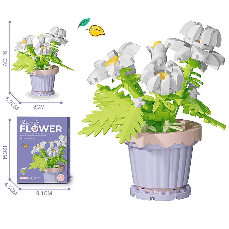 Конструктор, цветочные горшки, розы, подсолнухи, гвоздики, мелкозернистые детские развивающие сборные игрушки, украшения