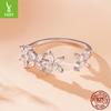 Sparkling Zircon Autumn Leaf Open Ring Women'S Romantic Autumn Leaf S925 Sterling Silver Ring Jewelry