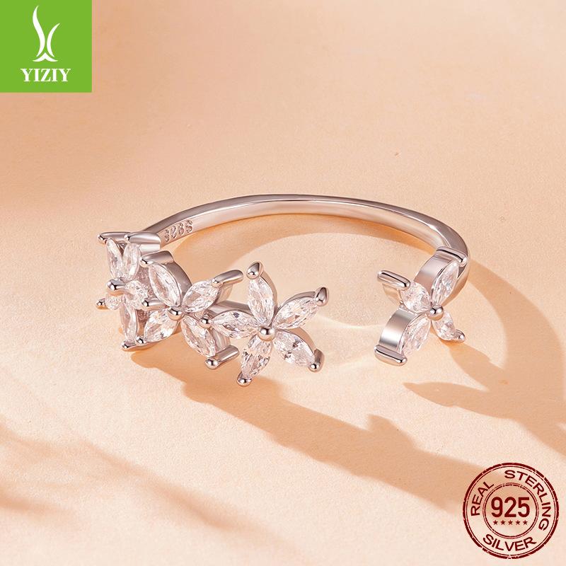 Sparkling Zircon Autumn Leaf Open Ring Women'S Romantic Autumn Leaf S925 Sterling Silver Ring Jewelry