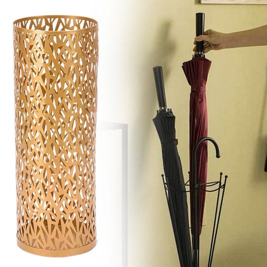 Umbrella Stand Rack Rustproof Corrosion Resistant Compact Design Metal Hollowed Freestanding Round Umbrella Holder Organizer Bin