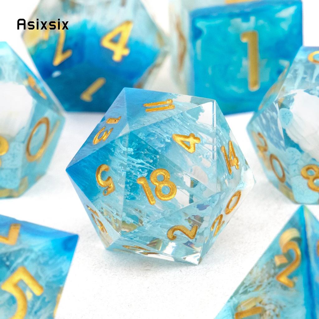 7 шт. синий золотой номер с острыми краями, смоляные кубики, многогранные кубики, подходящие для ролевых ролевых игр, настольная игра