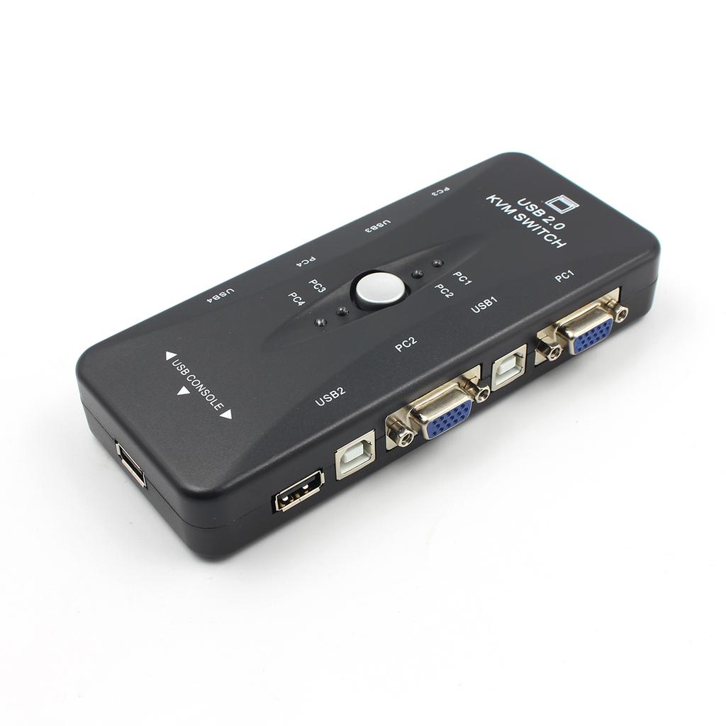 4-портовый KVM-переключатель USB 2.0 Мышь/Клавиатура/Видеомонитор VGA 250 МГц 1920x1440