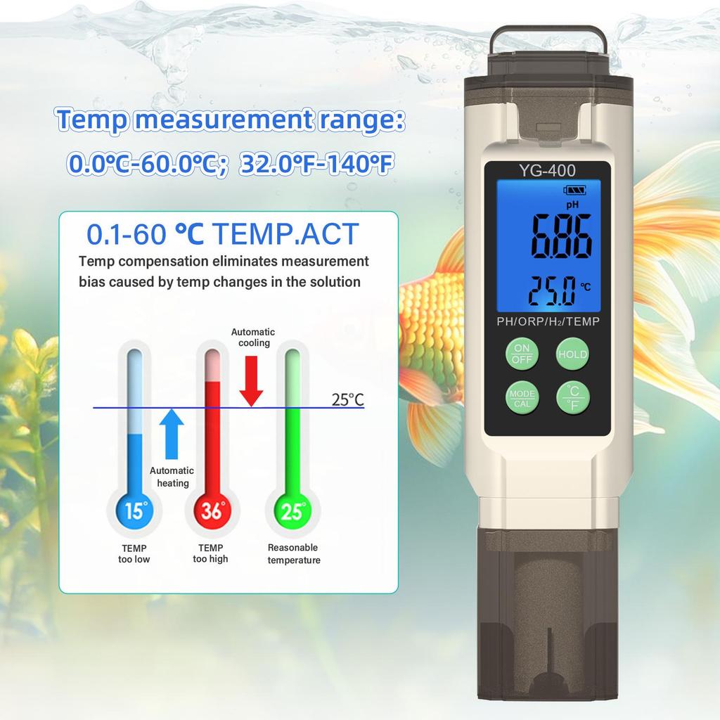 Yieryi 4 In 1 Digital Water Quality Tester PH ORP H2 Temp Meter Reactive Oxygen Analyzer For Hydrogen Water Aquarium Hydroponics Lab