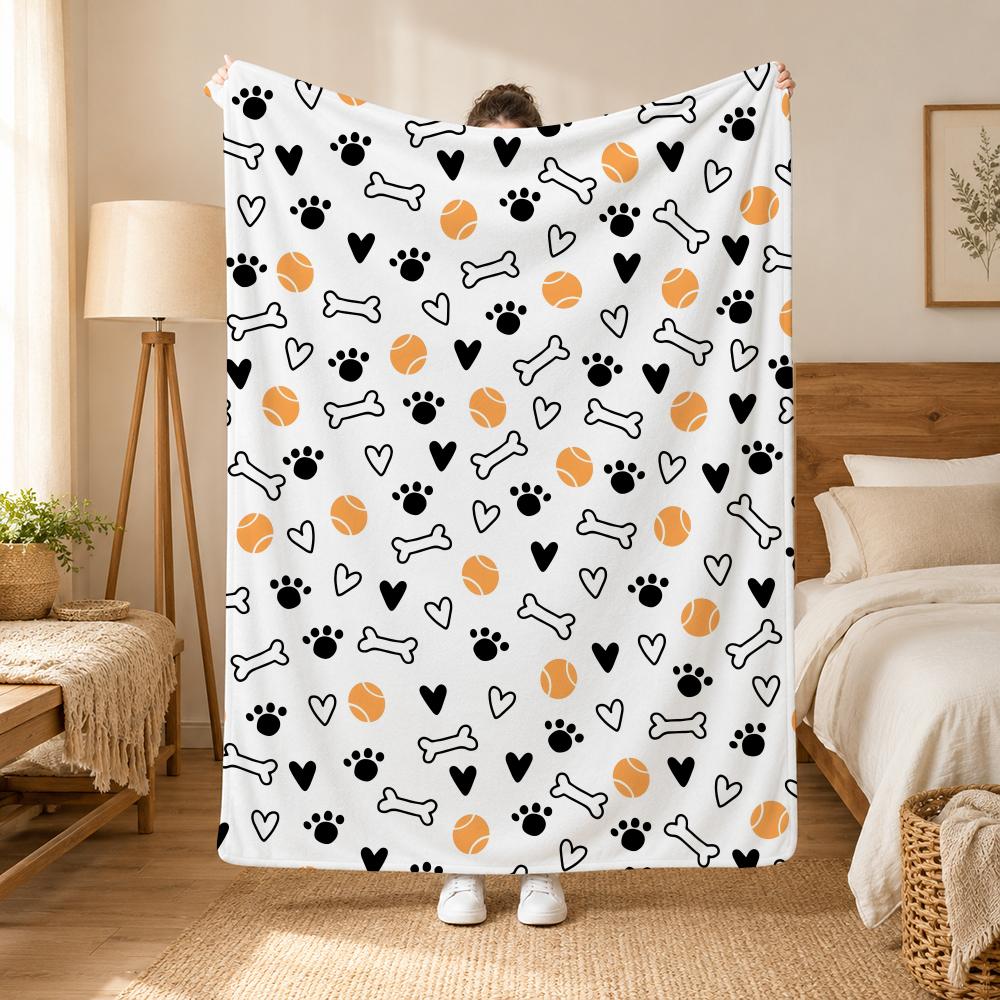 Dog Paw Prints Dog Pattern Throw 240g Flannel Blanket, Suitable for Sofas, Beds, Offices, Exquisite Gift Blankets