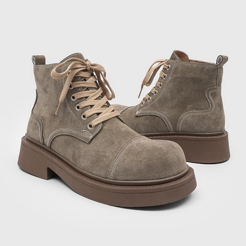 Mens Casual Chunky Sole Martin Boots Low-Cut Lace-Up Round Toe Workwear Style