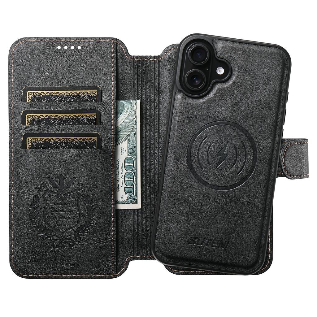 SUTENI Q-05 For iPhone 17 Wallet Case 2 in 1 Detachable Leather Flip Phone Cover with Stand