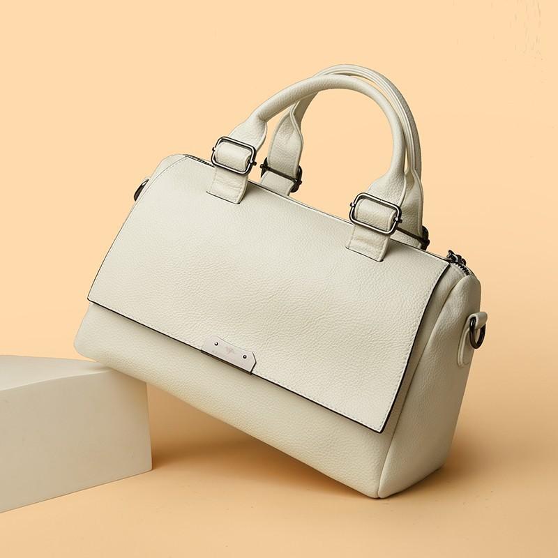 Кожаная женская сумка винтажного стиля, сумка-бостон с регулируемым ремешком, женская однотонная сумка через плечо