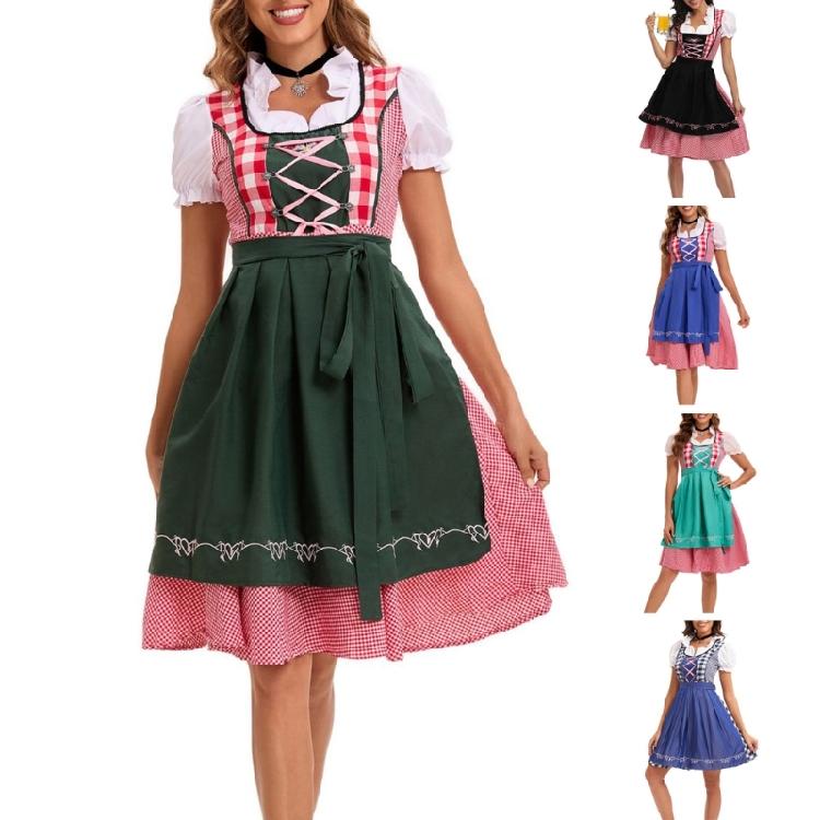 Adult Women German Bavarian Oktoberfest Costume Set,Beer Costume Dirndl Dresses for Halloween and Beer Festival Carnivals