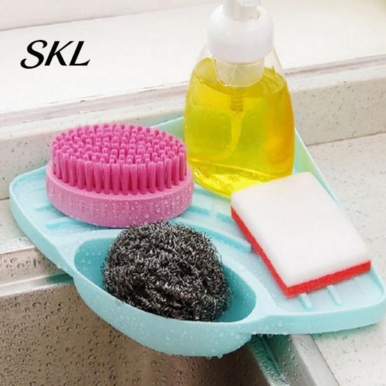 Sink Filter Basket Corner Storage Rack, Triangular Shape, with Drainage Multi-Compartment Kitchen Countertop Organizer Organizer, Durable Rack