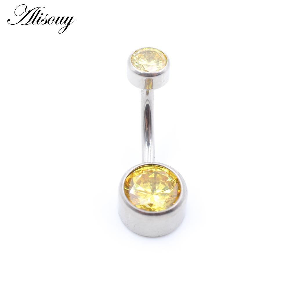 Alisouy 1PC с внутренней резьбой G23 титановый цилиндрический стержень круглый циркон женское пупочное кольцо пирсинг украшения для тела