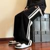 Men Pants Thick Plush Straight Wide Leg Casual Loose Striped Deep Crotch Full Length Sweatpants Hip Hop Drawstring Elastic Waist Long Trousers