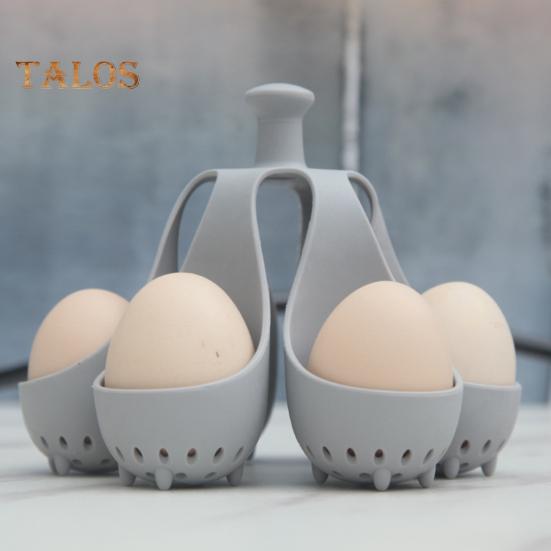 Силиконовый лоток для яиц с 4/6 отверстиями. Устойчивый к высоким температурам яйцеварка для быстрого приготовления. Ручка с защитой от ожогов. Легко очищаемый держатель для яиц.