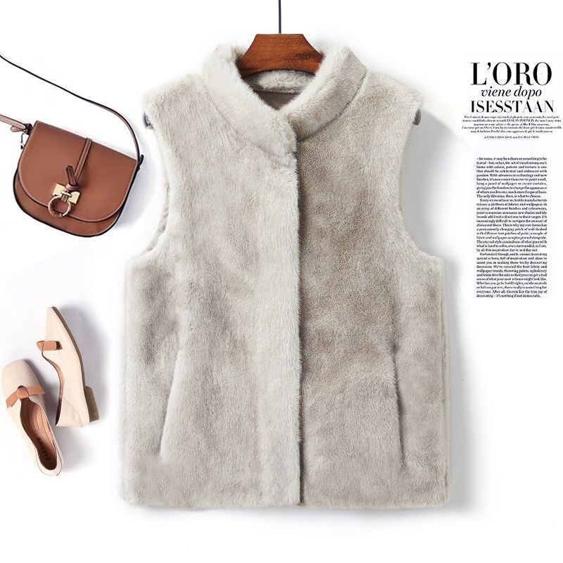 Меховая интегрированная водонепроницаемая норковая жилетка куртка осень и зима новая средняя и пожилая большой размер свободная модная темпераментная короткая жилетка