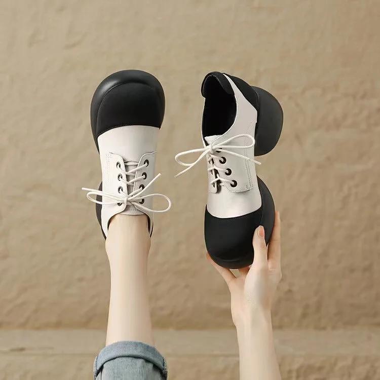 Модная женская обувь Лолита 2025 Осень Британский стиль Панк Платформа Оксфорды Слипоны Лоферы Каблуки Женские Черные Маленькие Кожаные Туфли
