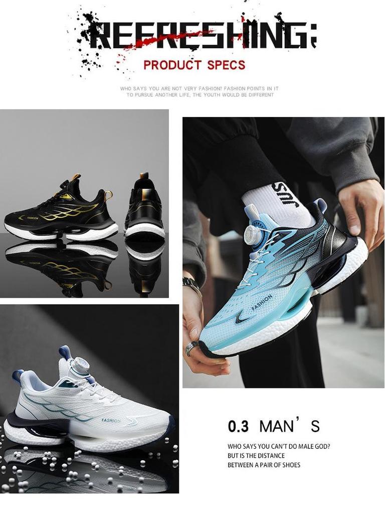 2024 Men's Summer Rotating Button Running Sneakers with Breathable Thick-Soled Popcorn Cushioning