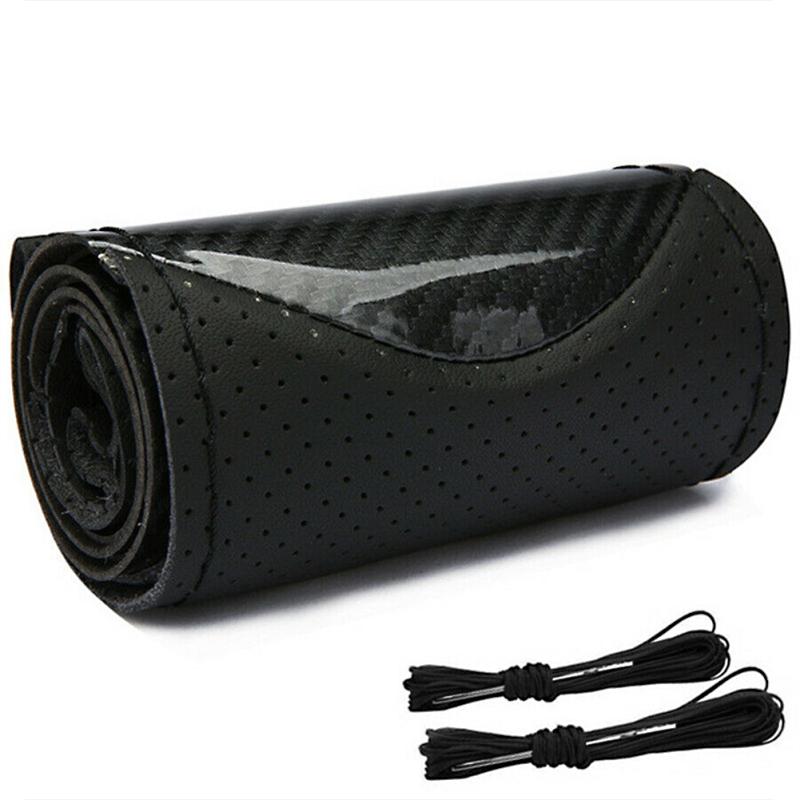 Universal Leather Steering Wheel Cover Carbon Fiber Pattern Fashion Sport Hand Stitched Soft