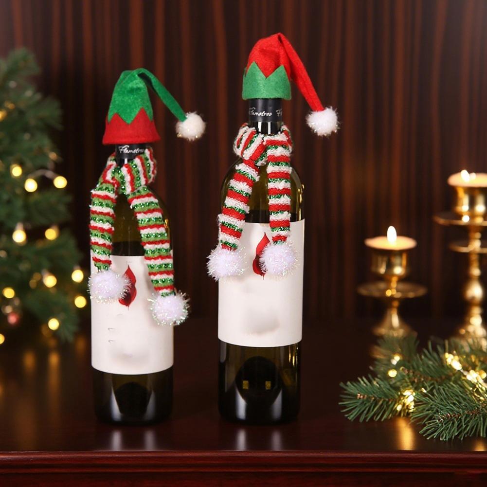 For Christmas Wine Bottle Mini Santa Hat and Scarf Kit Adds Seasonal Charm to Holiday Table Settings and Party Displays