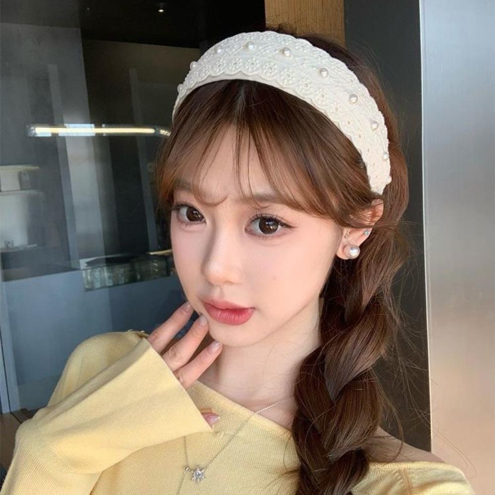 Beige Headband Wide Edge Pearl Hair Band Elegant Hair Hoop Hair Women Accessories