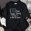 Tech Cat Short Sleeve Tshirt Black American English Cartoon Pattern Cat Casual Top Daily Versatile Commuter Home Clothes