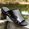 Мужские уличные тапочки летние нескользящие для улицы корейская версия шлепанцы на одно слово уличные сандалии из коровьей кожи трендовые дышащие сандалии