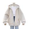 Women Hooded Jacket Autumn Winter Warm Thick Solid Color Zipper Large Pocket Long Sleeves Loose Oversized Female Ladies Casual Coat